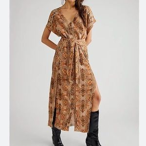 NEW Free People Farrah Bohemian Printed Dress in Soft Peach Combo